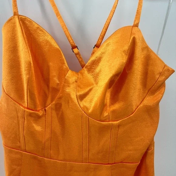 NWT Wild Fable bright orange satin mini dress corset bodice lace up back large - Picture 7 of 11